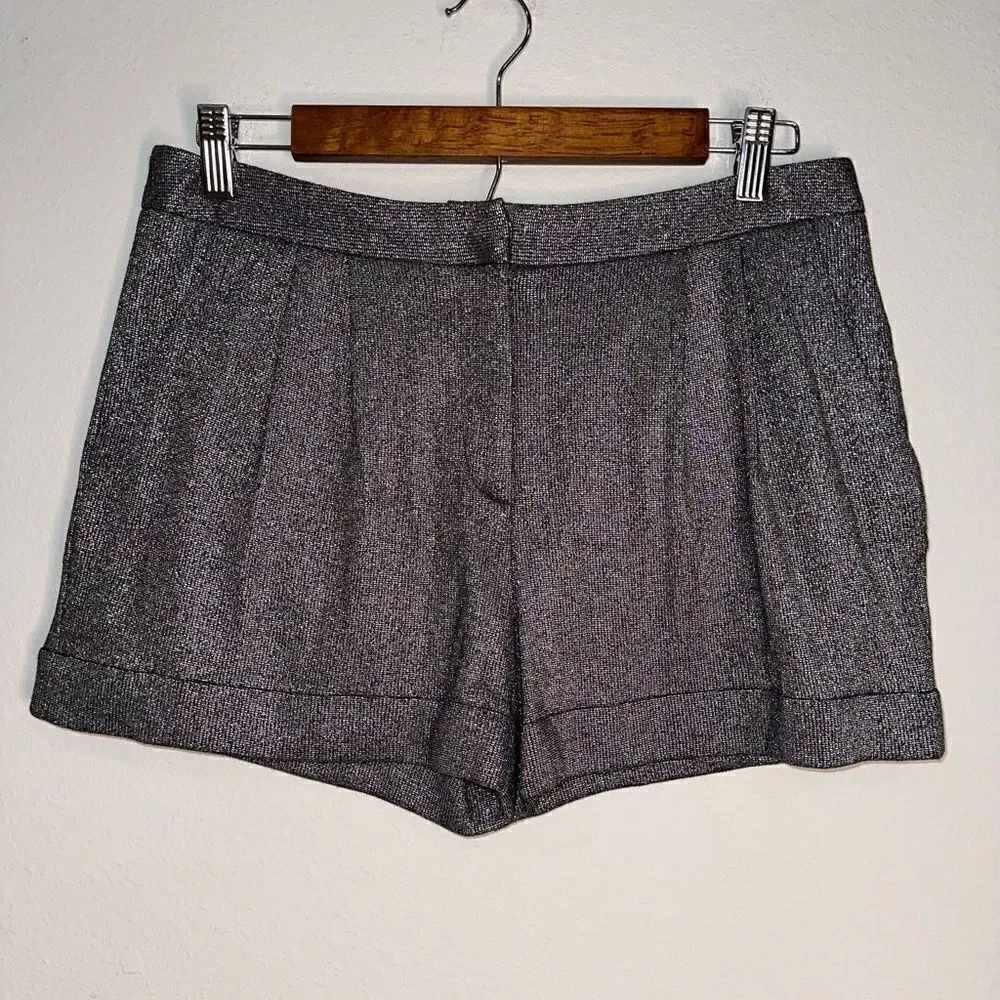 Rebecca Minkoff Womens Metallic Mini Shorts Pockets Silver Black‎ Knit Glam Chic